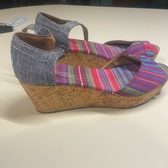Toms womens platform wedge strappy aztec and chambray print open toe sandals 7.5 - Picture 5 of 6